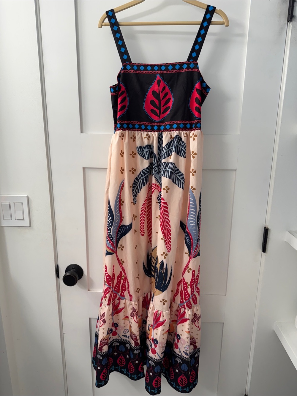 Maxi Sundress with Pink & Navy Leaf Print - Picture 12 of 12